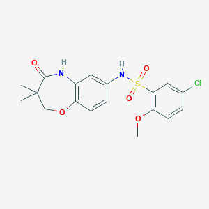 molecular formula C18H19ClN2O5S B2746345 5-chloro-N-(3,3-dimethyl-4-oxo-2,3,4,5-tetrahydrobenzo[b][1,4]oxazepin-7-yl)-2-methoxybenzenesulfonamide CAS No. 922005-02-5