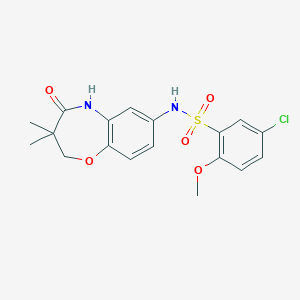 molecular formula C18H19ClN2O5S B2746345 5-氯-N-(3,3-二甲基-4-氧代-2,3,4,5-四氢苯并[b][1,4]噁唑-7-基)-2-甲氧基苯磺酰胺 CAS No. 922005-02-5