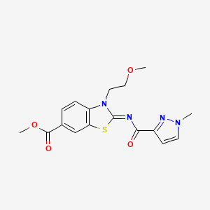 molecular formula C17H18N4O4S B2746349 methyl 3-(2-methoxyethyl)-2-((1-methyl-1H-pyrazole-3-carbonyl)imino)-2,3-dihydrobenzo[d]thiazole-6-carboxylate CAS No. 1173579-32-2