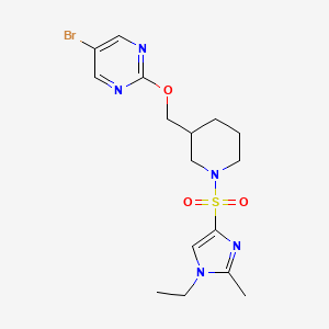 molecular formula C16H22BrN5O3S B2746350 5-Bromo-2-[[1-(1-ethyl-2-methylimidazol-4-yl)sulfonylpiperidin-3-yl]methoxy]pyrimidine CAS No. 2380035-06-1