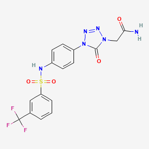 molecular formula C16H13F3N6O4S B2746362 2-(5-oxo-4-(4-(3-(trifluoromethyl)phenylsulfonamido)phenyl)-4,5-dihydro-1H-tetrazol-1-yl)acetamide CAS No. 1396806-27-1