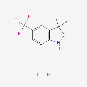 molecular formula C11H13ClF3N B2746374 3,3-Dimethyl-5-(trifluoromethyl)-1,2-dihydroindole;hydrochloride CAS No. 2411278-23-2