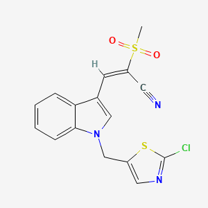 molecular formula C16H12ClN3O2S2 B2746376 (E)-3-[1-[(2-氯-1,3-噻唑-5-基)甲基]吲哚-3-基]-2-甲基磺酰丙-2-烯腈 CAS No. 860787-40-2