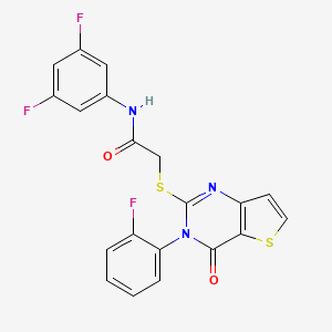 molecular formula C20H12F3N3O2S2 B2746388 N-(3,5-difluorophenyl)-2-((3-(2-fluorophenyl)-4-oxo-3,4-dihydrothieno[3,2-d]pyrimidin-2-yl)thio)acetamide CAS No. 1795033-08-7