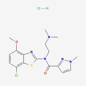 molecular formula C17H21Cl2N5O2S B2746392 N-(7-chloro-4-methoxybenzo[d]thiazol-2-yl)-N-(2-(dimethylamino)ethyl)-1-methyl-1H-pyrazole-3-carboxamide hydrochloride CAS No. 1185142-49-7