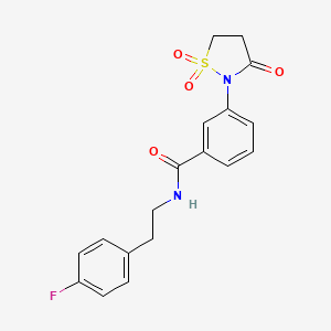 molecular formula C18H17FN2O4S B2746415 3-(1,1-dioxido-3-oxoisothiazolidin-2-yl)-N-(4-fluorophenethyl)benzamide CAS No. 950413-92-0