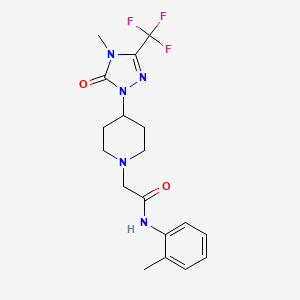 molecular formula C18H22F3N5O2 B2746423 2-(4-(4-methyl-5-oxo-3-(trifluoromethyl)-4,5-dihydro-1H-1,2,4-triazol-1-yl)piperidin-1-yl)-N-(o-tolyl)acetamide CAS No. 2034602-68-9