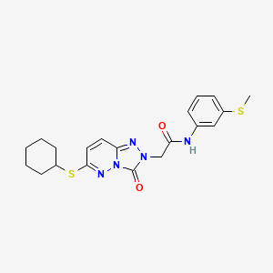 molecular formula C20H23N5O2S2 B2746424 2-[6-(cyclohexylthio)-3-oxo[1,2,4]triazolo[4,3-b]pyridazin-2(3H)-yl]-N-[3-(methylthio)phenyl]acetamide CAS No. 1040653-08-4