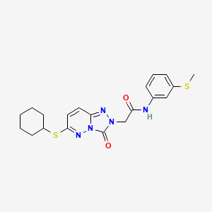 molecular formula C20H23N5O2S2 B2746424 2-[6-(环己硫基)-3-氧代[1,2,4]噻二唑并[4,3-b]吡啶-2(3H)-基]-N-(3-甲硫基苯基)乙酰胺 CAS No. 1040653-08-4