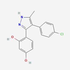 molecular formula C16H13ClN2O2 B2746426 4-(4-(4-chlorophenyl)-5-methyl-1H-pyrazol-3-yl)benzene-1,3-diol CAS No. 879465-44-8