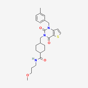 molecular formula C26H33N3O4S B2746439 N-(3-methoxypropyl)-4-((1-(3-methylbenzyl)-2,4-dioxo-1,2-dihydrothieno[3,2-d]pyrimidin-3(4H)-yl)methyl)cyclohexanecarboxamide CAS No. 932500-76-0