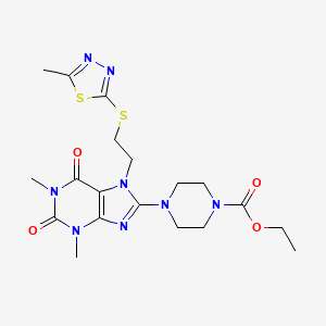 molecular formula C19H26N8O4S2 B2746448 Ethyl 4-[1,3-dimethyl-7-[2-[(5-methyl-1,3,4-thiadiazol-2-yl)sulfanyl]ethyl]-2,6-dioxopurin-8-yl]piperazine-1-carboxylate CAS No. 674294-37-2