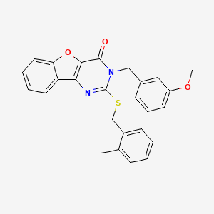 molecular formula C26H22N2O3S B2746457 3-(3-methoxybenzyl)-2-[(2-methylbenzyl)sulfanyl][1]benzofuro[3,2-d]pyrimidin-4(3H)-one CAS No. 1291848-36-6