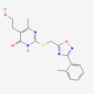 molecular formula C17H18N4O3S B2746466 5-(2-羟乙基)-6-甲基-2-({[3-(2-甲基苯基)-1,2,4-噁二唑-5-基]甲基}硫代)-4-嘧啶醇 CAS No. 946352-62-1