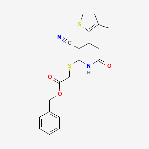 molecular formula C20H18N2O3S2 B2746473 Benzyl {[3-cyano-4-(3-methylthiophen-2-yl)-6-oxo-1,4,5,6-tetrahydropyridin-2-yl]sulfanyl}acetate CAS No. 309280-00-0