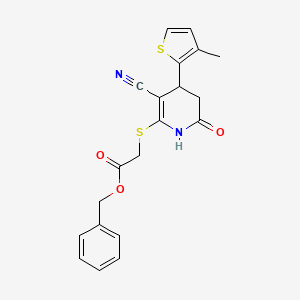 molecular formula C20H18N2O3S2 B2746473 苄基 {[3-氰基-4-(3-甲硫噻吩-2-基)-6-氧代-1,4,5,6-四氢吡啶-2-基]硫代}乙酸酯 CAS No. 309280-00-0