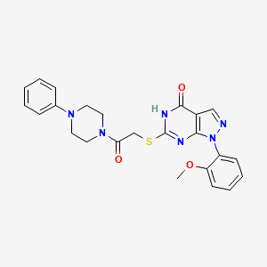 molecular formula C24H24N6O3S B2746474 1-(2-methoxyphenyl)-6-((2-oxo-2-(4-phenylpiperazin-1-yl)ethyl)thio)-1H-pyrazolo[3,4-d]pyrimidin-4(5H)-one CAS No. 921487-11-8
