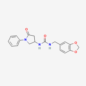 molecular formula C19H19N3O4 B2746475 1-(Benzo[d][1,3]dioxol-5-ylmethyl)-3-(5-oxo-1-phenylpyrrolidin-3-yl)urea CAS No. 887465-07-8