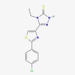 molecular formula C13H11ClN4S2 B2746477 5-[2-(4-chlorophenyl)-1,3-thiazol-4-yl]-4-ethyl-4H-1,2,4-triazole-3-thiol CAS No. 338760-74-0