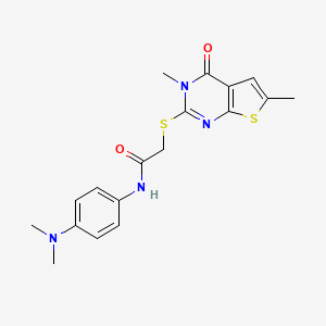 molecular formula C18H20N4O2S2 B2746495 2-((3,6-dimethyl-4-oxo-3,4-dihydrothieno[2,3-d]pyrimidin-2-yl)thio)-N-(4-(dimethylamino)phenyl)acetamide CAS No. 878695-58-0