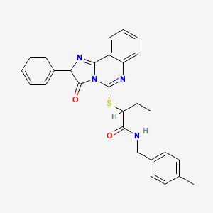 molecular formula C28H26N4O2S B2746497 N-[(4-methylphenyl)methyl]-2-({3-oxo-2-phenyl-2H,3H-imidazo[1,2-c]quinazolin-5-yl}sulfanyl)butanamide CAS No. 957671-91-9
