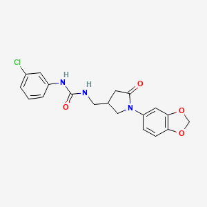 molecular formula C19H18ClN3O4 B2746503 1-((1-(Benzo[d][1,3]dioxol-5-yl)-5-oxopyrrolidin-3-yl)methyl)-3-(3-chlorophenyl)urea CAS No. 954698-19-2