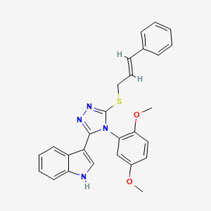 molecular formula C27H24N4O2S B2746538 (E)-3-(5-(cinnamylthio)-4-(2,5-dimethoxyphenyl)-4H-1,2,4-triazol-3-yl)-1H-indole CAS No. 946275-75-8