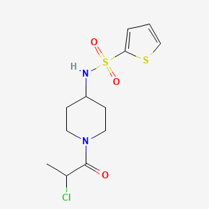 molecular formula C12H17ClN2O3S2 B2746551 N-[1-(2-Chloropropanoyl)piperidin-4-yl]thiophene-2-sulfonamide CAS No. 2411279-84-8
