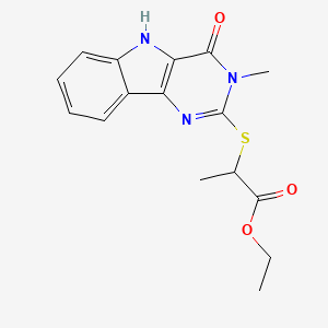 molecular formula C16H17N3O3S B2746553 ethyl 2-((3-methyl-4-oxo-4,5-dihydro-3H-pyrimido[5,4-b]indol-2-yl)thio)propanoate CAS No. 537668-43-2