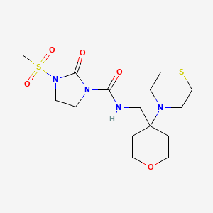 molecular formula C15H26N4O5S2 B2746562 3-Methylsulfonyl-2-oxo-N-[(4-thiomorpholin-4-yloxan-4-yl)methyl]imidazolidine-1-carboxamide CAS No. 2415622-75-0