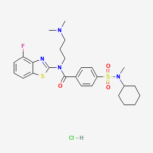 molecular formula C26H34ClFN4O3S2 B2746563 4-(N-环己基-N-甲基磺酰基)-N-(3-(二甲基氨基)丙基)-N-(4-氟苯并噻唑-2-基)苯甲酰胺盐酸盐 CAS No. 1321754-86-2