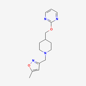 molecular formula C15H20N4O2 B2746565 5-Methyl-3-[[4-(pyrimidin-2-yloxymethyl)piperidin-1-yl]methyl]-1,2-oxazole CAS No. 2415488-21-8