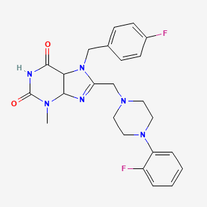 molecular formula C24H24F2N6O2 B2746594 7-[(4-fluorophenyl)methyl]-8-{[4-(2-fluorophenyl)piperazin-1-yl]methyl}-3-methyl-2,3,6,7-tetrahydro-1H-purine-2,6-dione CAS No. 847408-21-3