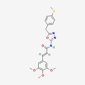 molecular formula C22H23N3O5S B2746605 (E)-N-(5-(4-(methylthio)benzyl)-1,3,4-oxadiazol-2-yl)-3-(3,4,5-trimethoxyphenyl)acrylamide CAS No. 1173594-97-2