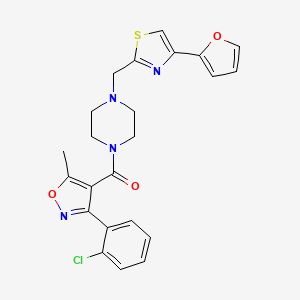 molecular formula C23H21ClN4O3S B2746617 (3-(2-Chlorophenyl)-5-methylisoxazol-4-yl)(4-((4-(furan-2-yl)thiazol-2-yl)methyl)piperazin-1-yl)methanone CAS No. 1105232-69-6