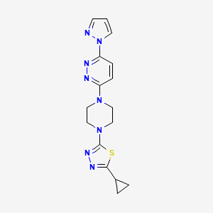 molecular formula C16H18N8S B2746624 2-Cyclopropyl-5-[4-(6-pyrazol-1-ylpyridazin-3-yl)piperazin-1-yl]-1,3,4-thiadiazole CAS No. 2415503-66-9