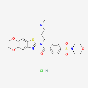 molecular formula C25H31ClN4O6S2 B2746645 N-(6,7-二氢-[1,4]二氧杂环[2',3':4,5]苯并[1,2-d]噻唑-2-基)-N-(3-(二甲胺基)丙基)-4-(吗啉磺酰)苯甲酰胺 盐酸盐 CAS No. 1321900-79-1