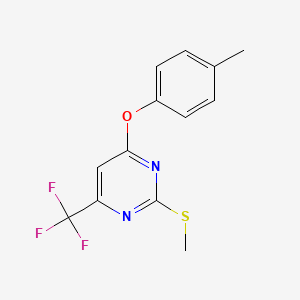 molecular formula C13H11F3N2OS B2746647 4-(4-Methylphenoxy)-2-(methylsulfanyl)-6-(trifluoromethyl)pyrimidine CAS No. 477856-00-1