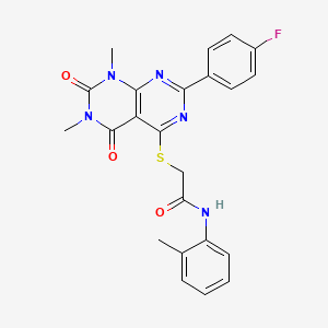 molecular formula C23H20FN5O3S B2746660 2-((2-(4-fluorophenyl)-6,8-dimethyl-5,7-dioxo-5,6,7,8-tetrahydropyrimido[4,5-d]pyrimidin-4-yl)thio)-N-(o-tolyl)acetamide CAS No. 852169-89-2