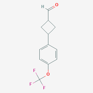 molecular formula C12H11F3O2 B2746677 3-[4-(三氟甲氧基)苯基]环丁烷-1-甲醛 CAS No. 2309473-77-4