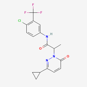 molecular formula C17H15ClF3N3O2 B2746679 N-(4-氯-3-(三氟甲基)苯基)-2-(3-环丙基-6-氧代吡啶并[1,6H]-基)丙酰胺 CAS No. 2034368-45-9