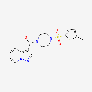 molecular formula C17H18N4O3S2 B2746685 (4-((5-Methylthiophen-2-yl)sulfonyl)piperazin-1-yl)(pyrazolo[1,5-a]pyridin-3-yl)methanone CAS No. 1396766-47-4