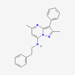 molecular formula C22H22N4 B2746686 2,5-dimethyl-N-phenethyl-3-phenylpyrazolo[1,5-a]pyrimidin-7-amine CAS No. 877776-97-1