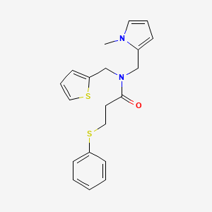 N-((1-methyl-1H-pyrrol-2-yl)methyl)-3-(phenylthio)-N-(thiophen-2-ylmethyl)propanamide