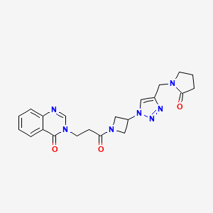 molecular formula C21H23N7O3 B2746713 3-(3-oxo-3-(3-(4-((2-oxopyrrolidin-1-yl)methyl)-1H-1,2,3-triazol-1-yl)azetidin-1-yl)propyl)quinazolin-4(3H)-one CAS No. 2034594-23-3