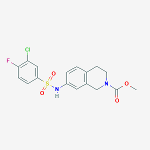 molecular formula C17H16ClFN2O4S B2746725 methyl 7-(3-chloro-4-fluorophenylsulfonamido)-3,4-dihydroisoquinoline-2(1H)-carboxylate CAS No. 1448126-09-7