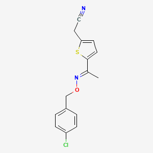 molecular formula C15H13ClN2OS B2746728 2-(5-{[(4-Chlorobenzyl)oxy]ethanimidoyl}-2-thienyl)acetonitrile CAS No. 478261-08-4