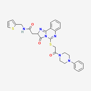 molecular formula C29H28N6O3S2 B2746730 2-(3-氧代-5-{[2-氧代-2-(4-苯基哌嗪-1-基)乙基]硫代基}-2H,3H-咪唑并[1,2-c]喹嗪-2-基)-N-[(噻吩-2-基)甲基]乙酰胺 CAS No. 1173728-81-8