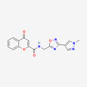 molecular formula C17H13N5O4 B2746734 N-((3-(1-methyl-1H-pyrazol-4-yl)-1,2,4-oxadiazol-5-yl)methyl)-4-oxo-4H-chromene-2-carboxamide CAS No. 2034384-23-9