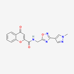 molecular formula C17H13N5O4 B2746734 N-((3-(1-甲基-1H-吡唑-4-基)-1,2,4-噁二唑-5-基)甲基)-4-氧代-4H-香豆素-2-羧酰胺 CAS No. 2034384-23-9